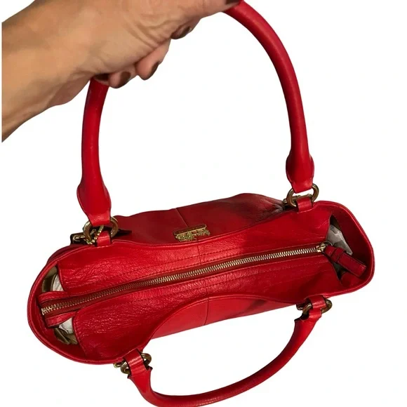 Coach Ashley Leather Shoulder Tote Bag in Brass/True Red - Picture 5 of 9